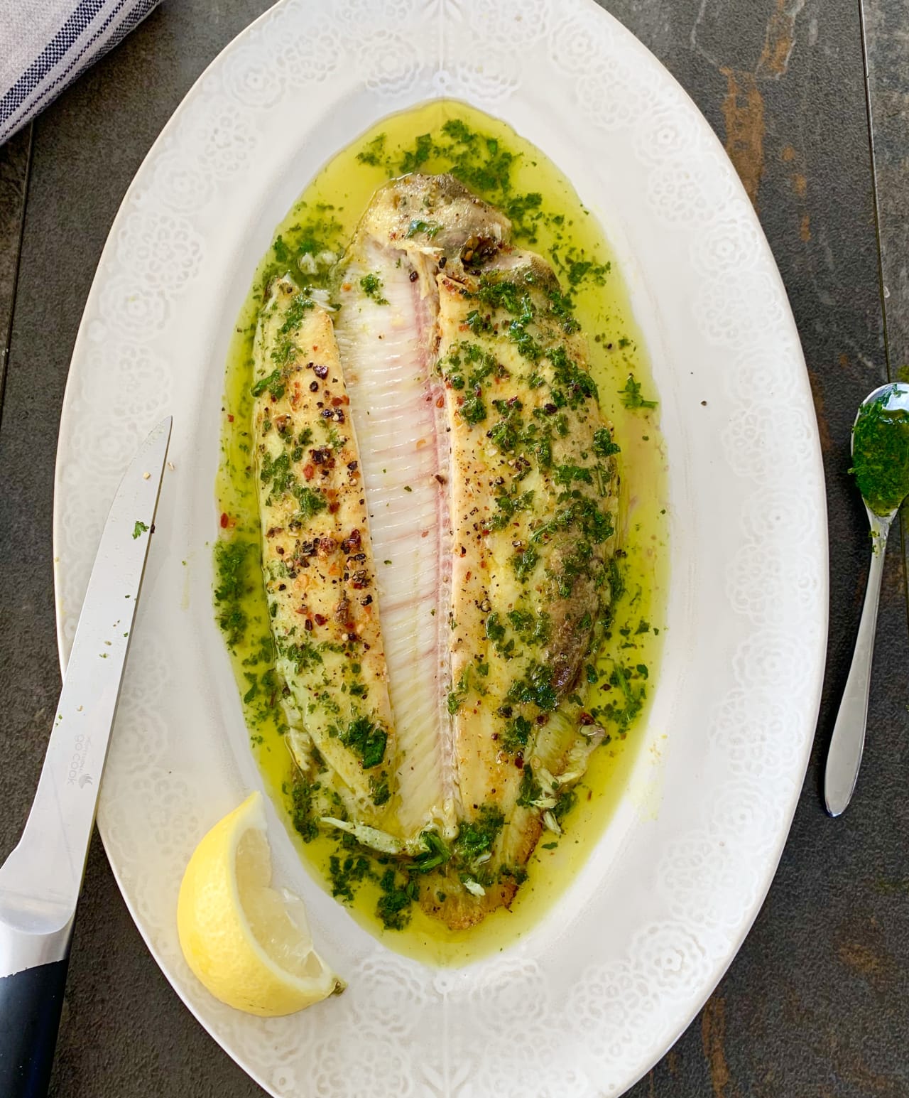 Grilled Dover Sole with a Garden Herb Vinaigrette