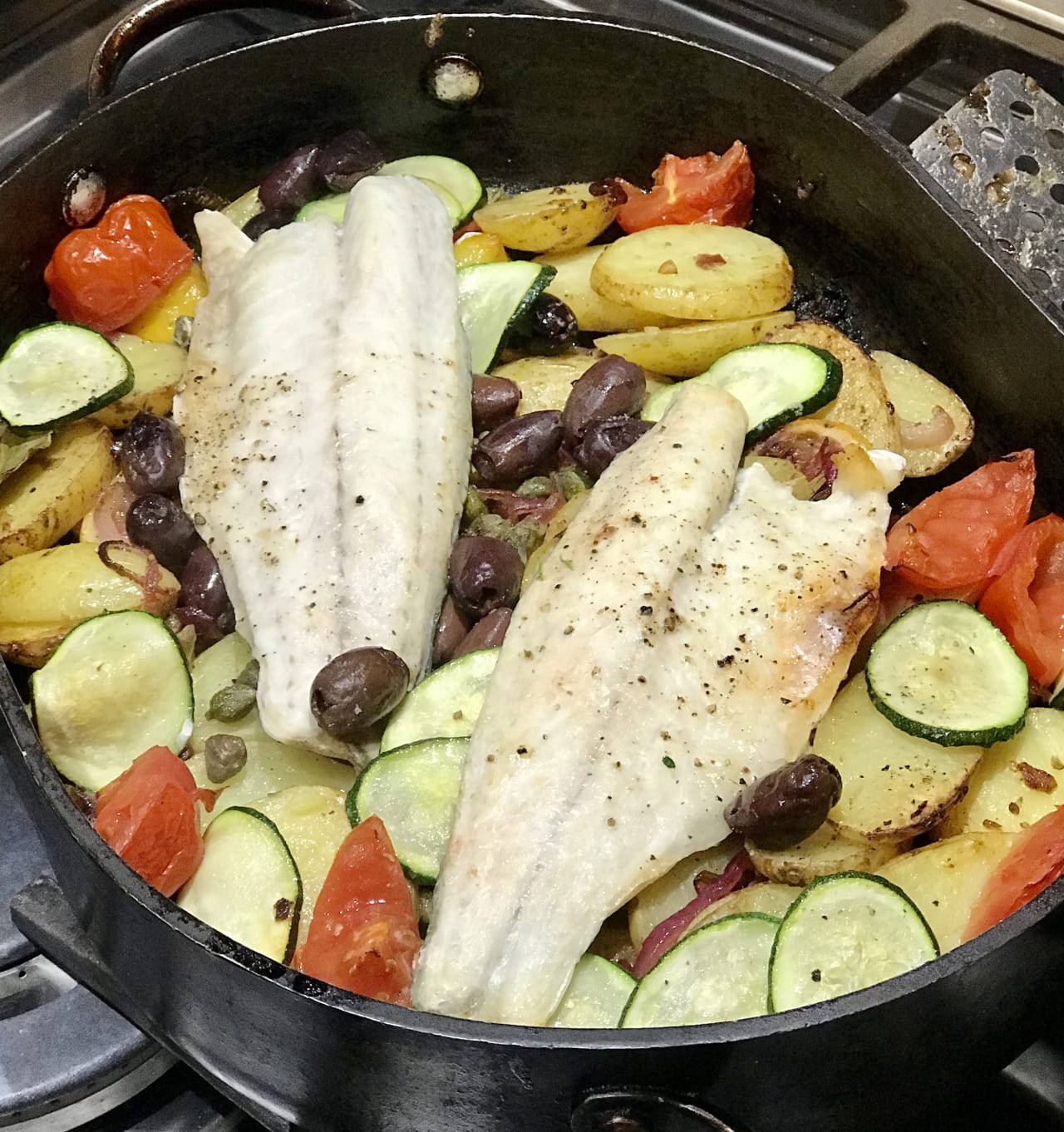 Baked Sea Bass with Potatoes, Anchovies and Lemon