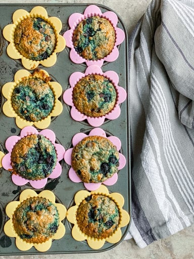 Banana Blueberry Oatmeal Chocolate Chip Muffins