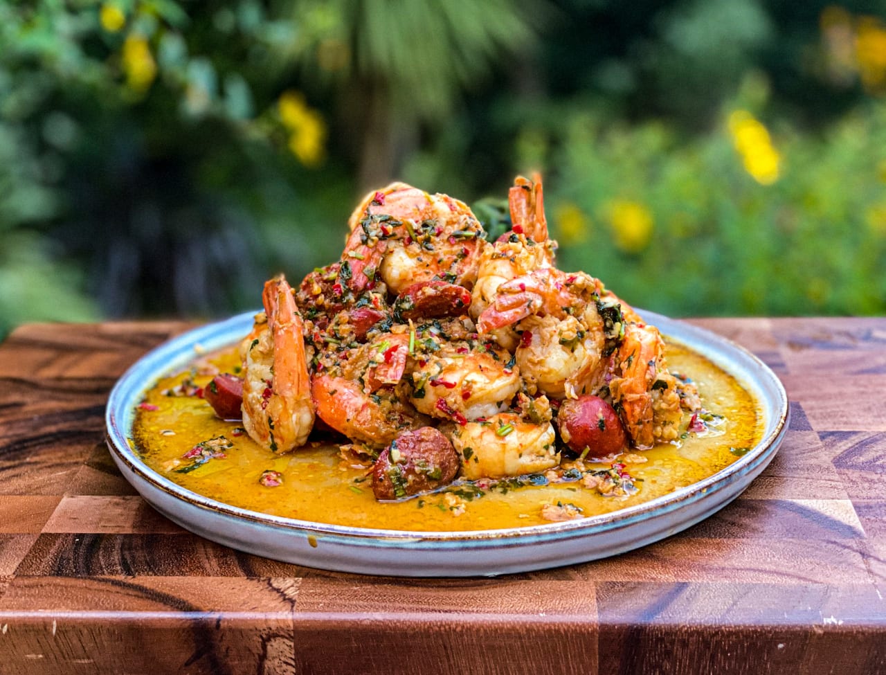 Garlicky King Prawns & Chorizo