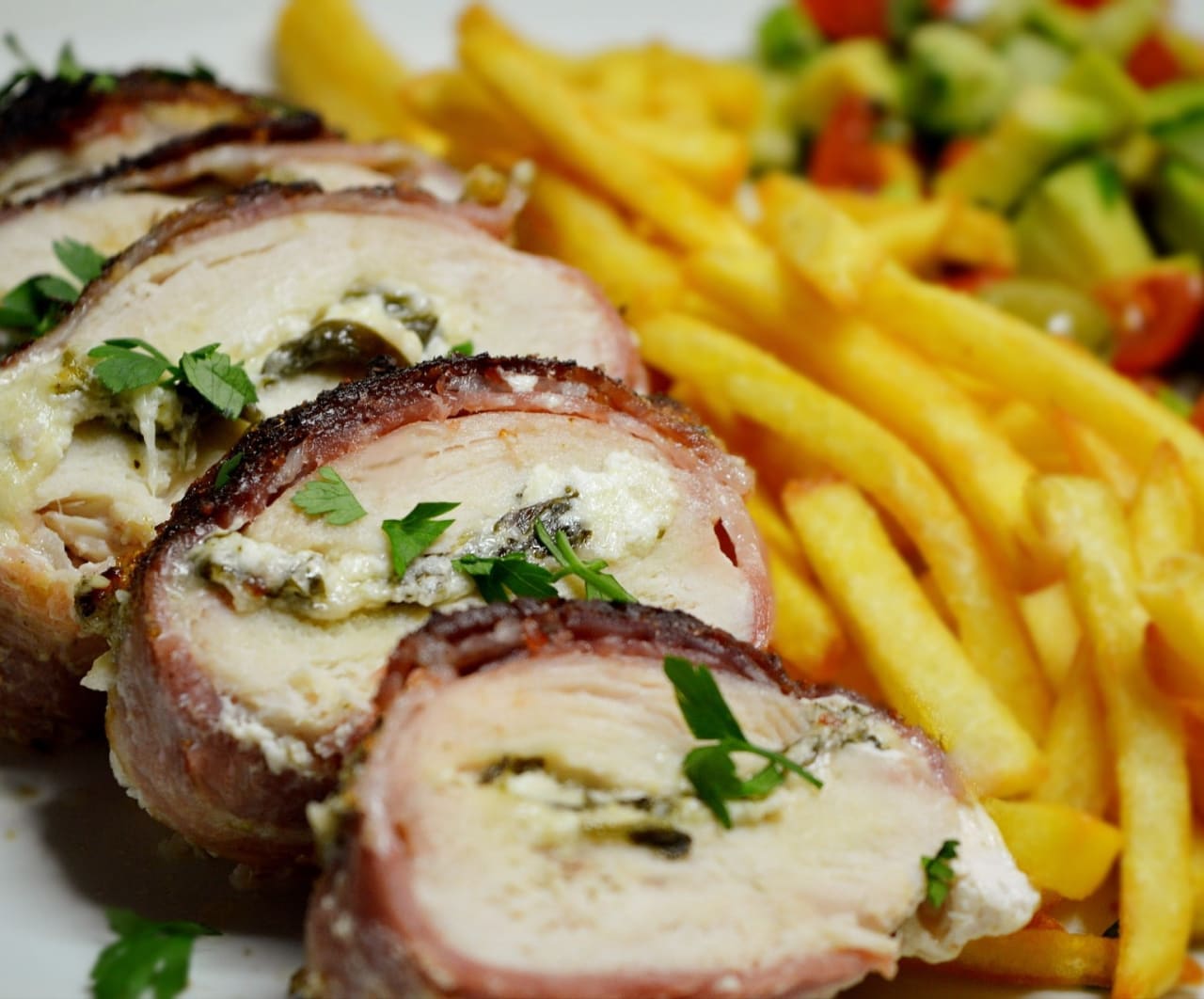 Three Cheese & Spinach Stuffed Bacon Wrapped Ranch Rubben Chicken