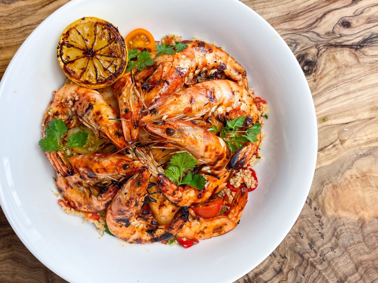 Barbecued Piri Piri Prawns with Roasted Red Pepper Couscous