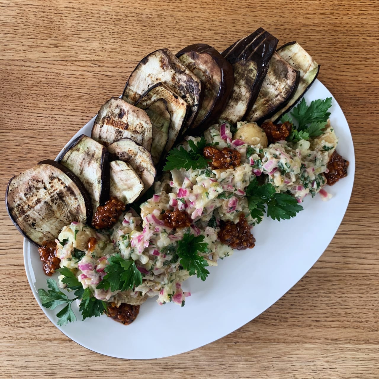 Vegan Potato Salad with Barbecued Aubergine
