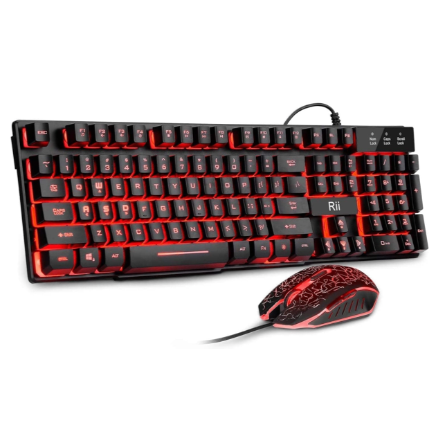 Rii RGB Gaming Keyboard & Mouse Set – LED Backlit Mechanical Feel Combo