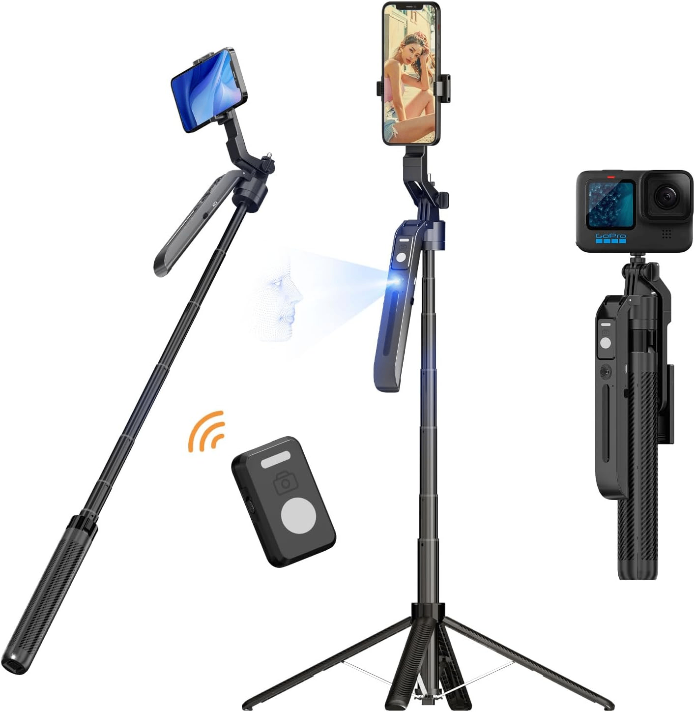 360° Auto Face Tracking Tripod with Lights – Smart AI Selfie Stick for TikTok & Streaming