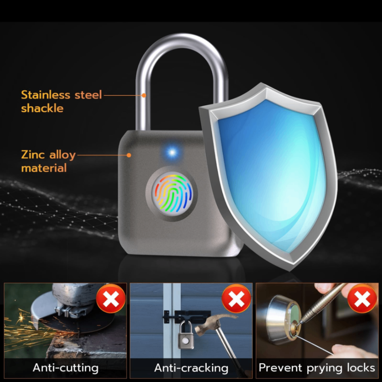 Smart Fingerprint Padlock with APP Unlock – USB Rechargeable Biometric Lock