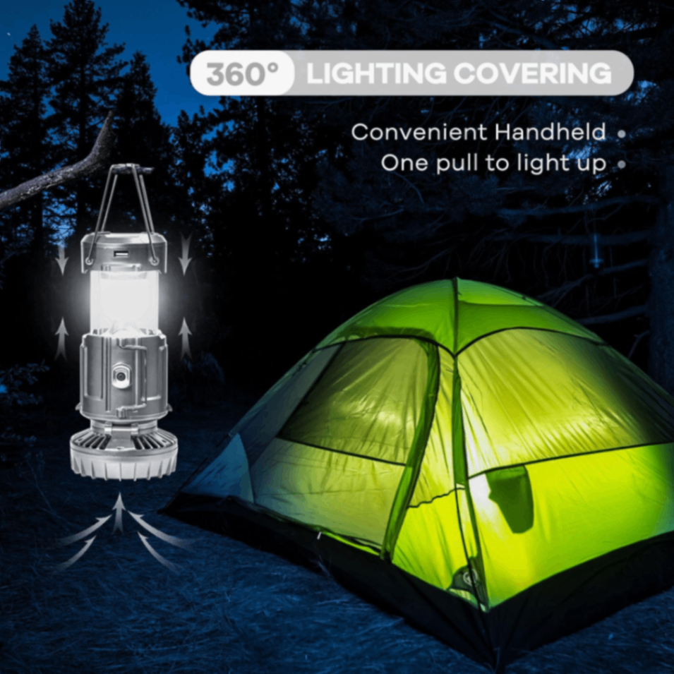 Solar Camping Lantern with Fan & Phone Charger