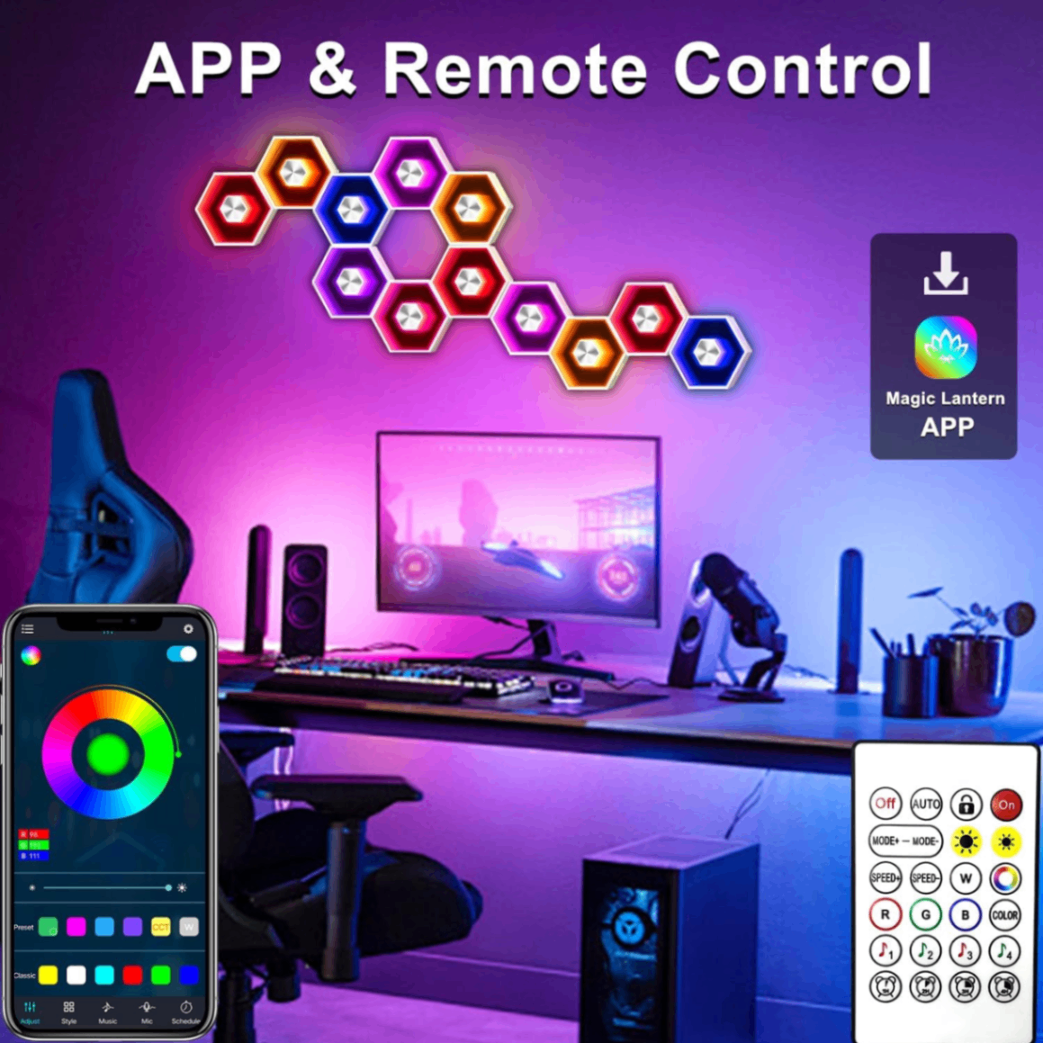 Smart RGB Hexagon Wall Lights – Modular Gaming & Room LED Panels