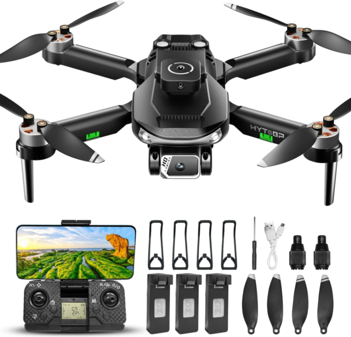 1080P Foldable Camera Drone for Adults β Brushless Motor, Obstacle Avoidance, 3 Batteries & Carrying Case