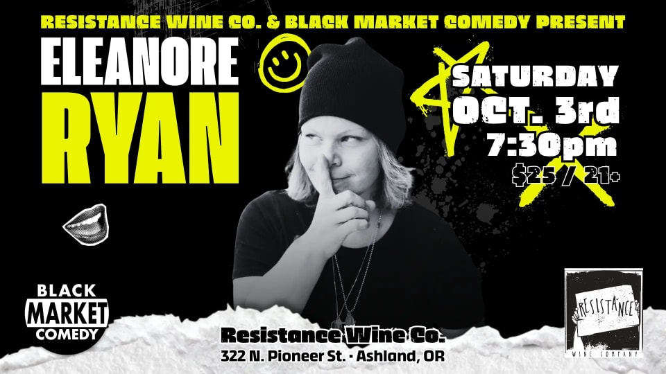 Eleanore Ryan, Black Market Comedy headliner, live at Resistance Wine Co. October 3