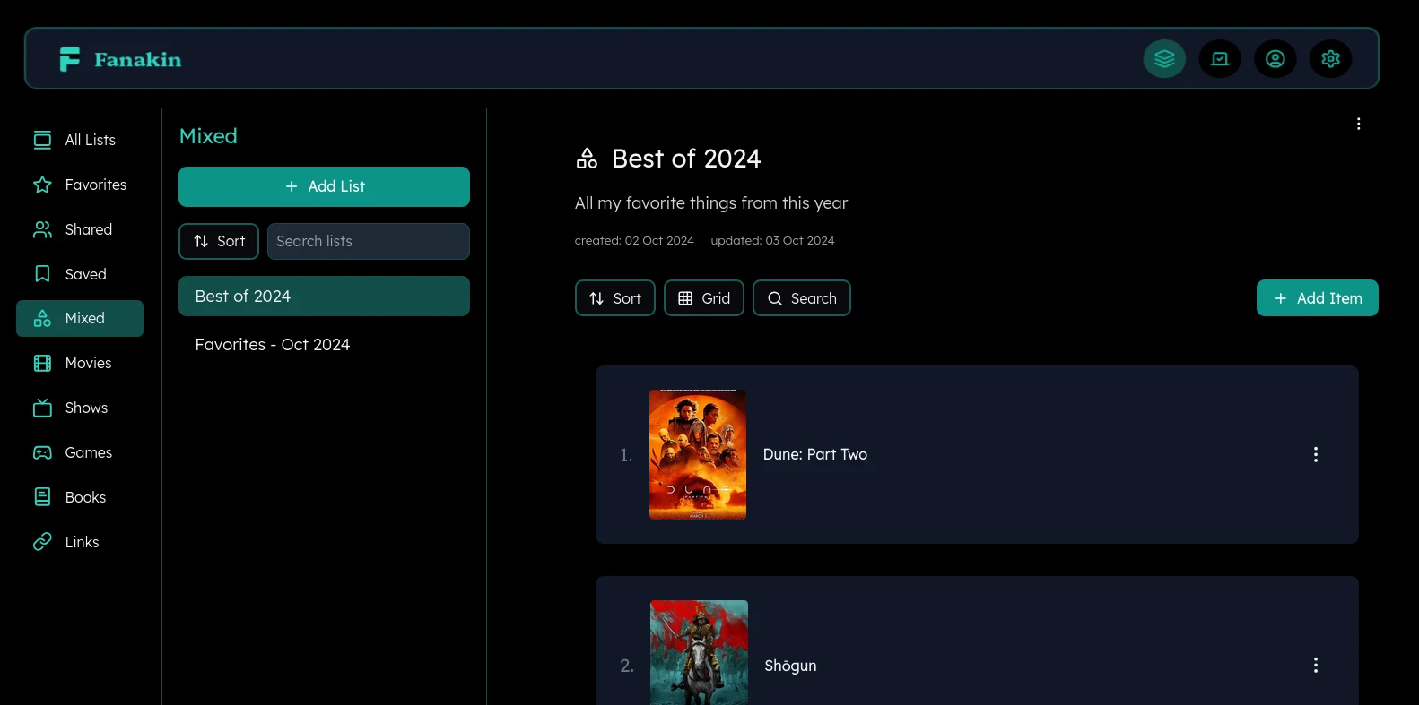 Mixed category list view