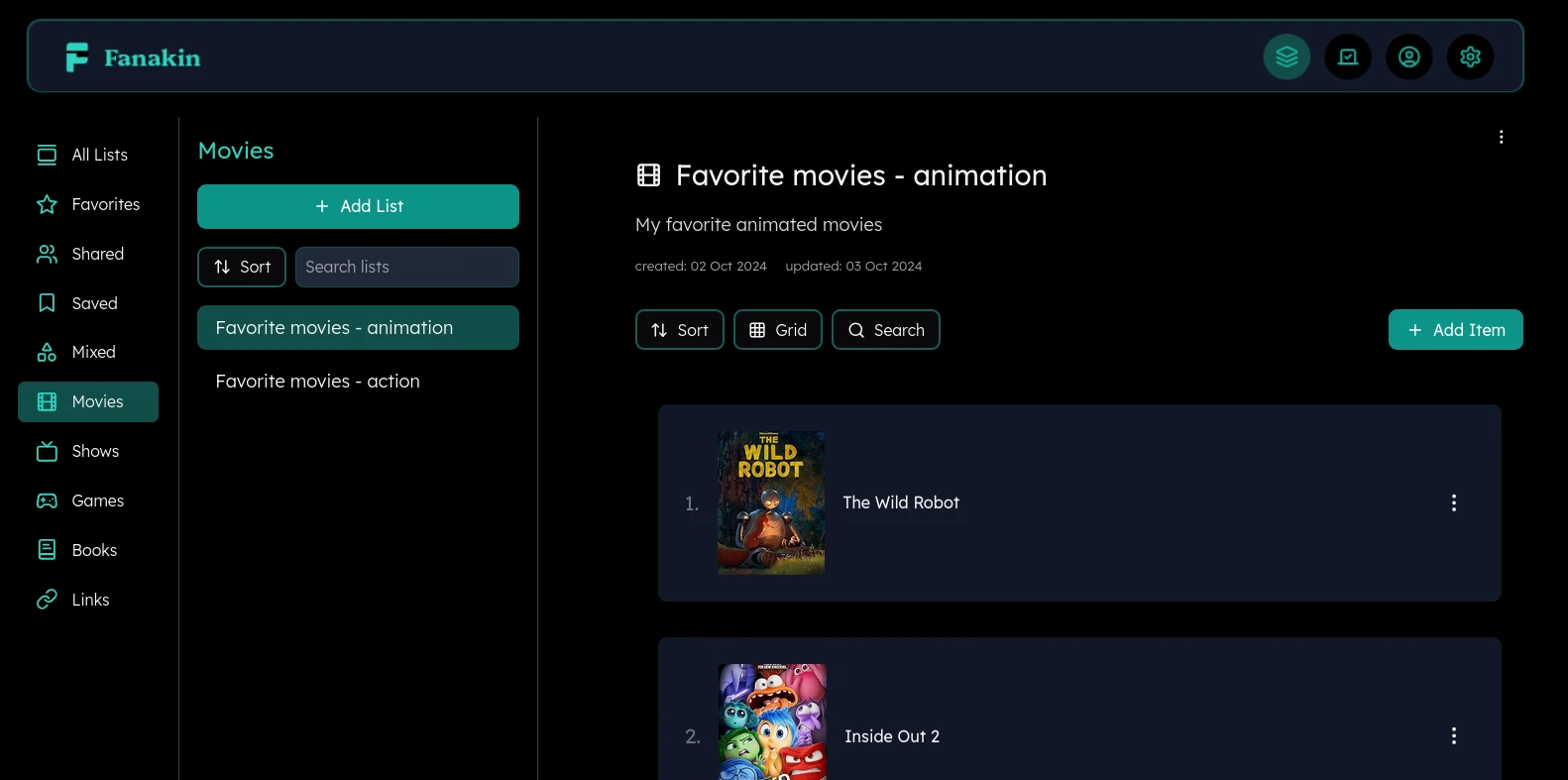 Movies category list view