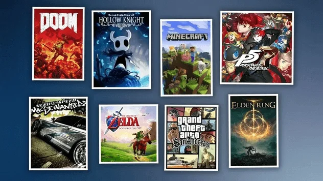 Video games section with popular game titles