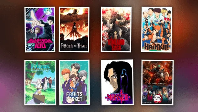 Anime section featuring popular anime titles