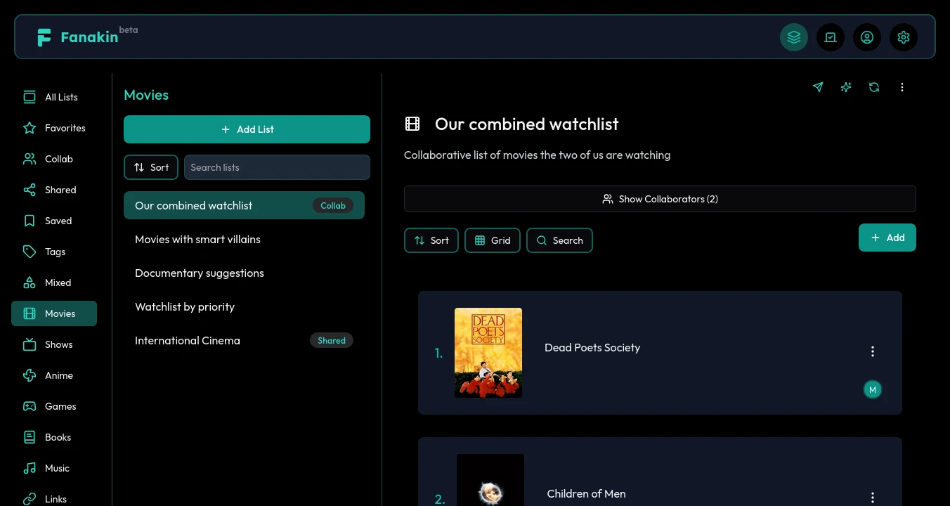 Movies category list view