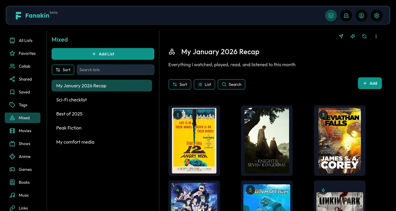 Mixed category list view