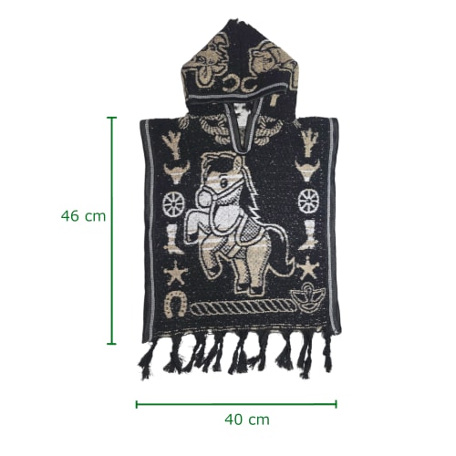 Gabán Artesanal Infantil - Diseño Caballito y Torito (Negro y Beige) - vista 4