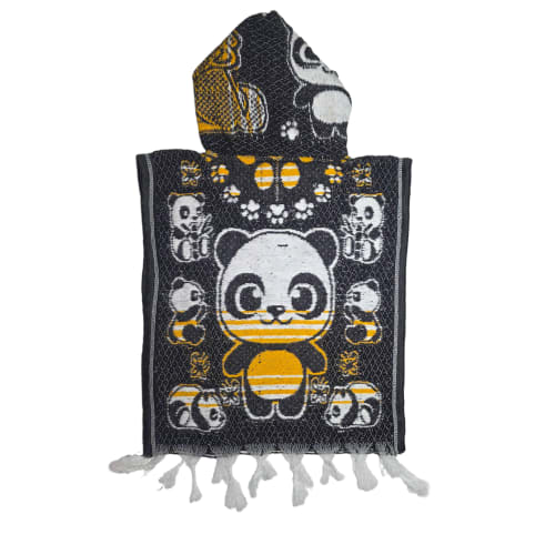 Gabán Artesanal Infantil - Diseño Lobo y Oso (Negro/Amarillo) - vista 2