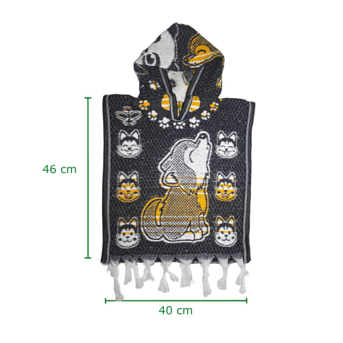 Gabán Artesanal Infantil - Diseño Lobo y Oso (Negro/Amarillo) - vista 4