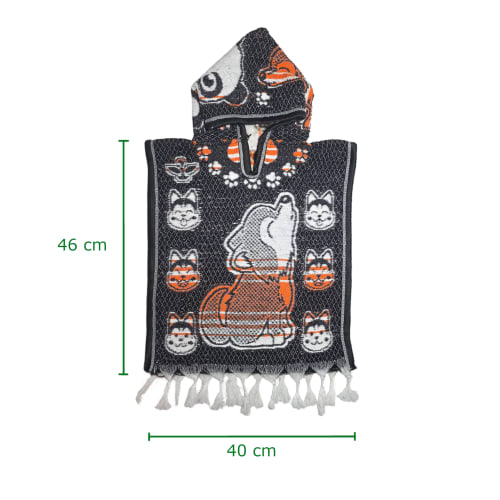 Gabán Artesanal Infantil - Diseño Lobo y Oso (Negro/Naranja) - vista 4