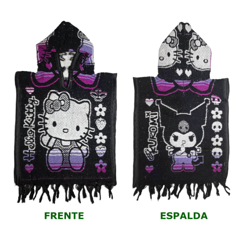 Gabán Artesanal Infantil - Diseño Hello Kitty y Kuromi (Negro y Morado) - vista 3