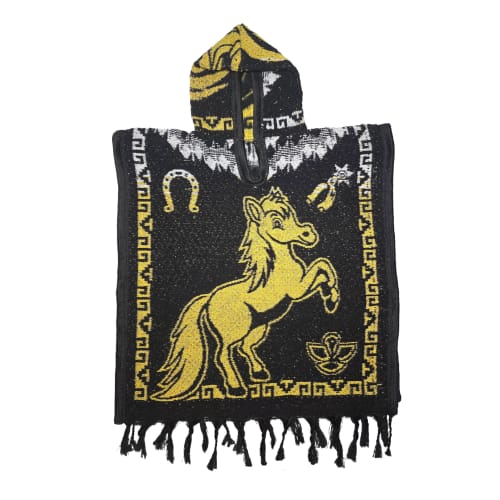 Gabán Artesanal Junior - Diseño Caballo y Gallo (Negro y Dorado) - vista 1