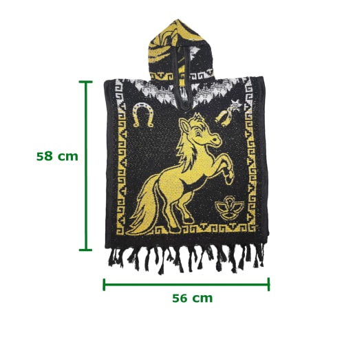 Gabán Artesanal Junior - Diseño Caballo y Gallo (Negro y Dorado) - vista 4