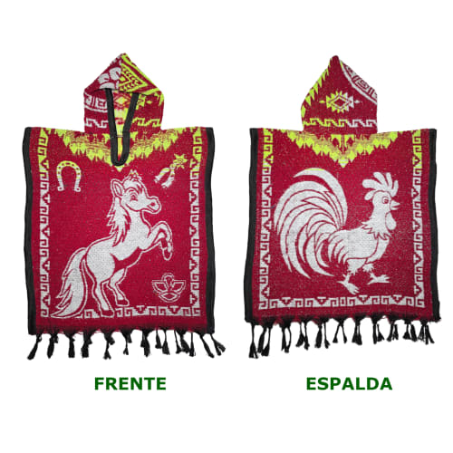 Gabán Artesanal Junior - Diseño Caballo y Gallo (Rojo y Blanco) - vista 3