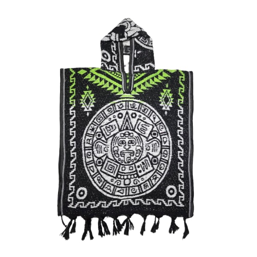 Gabán Artesanal Junior - Diseño Calendario y Quetzalcóatl (Negro y Verde) - vista 1