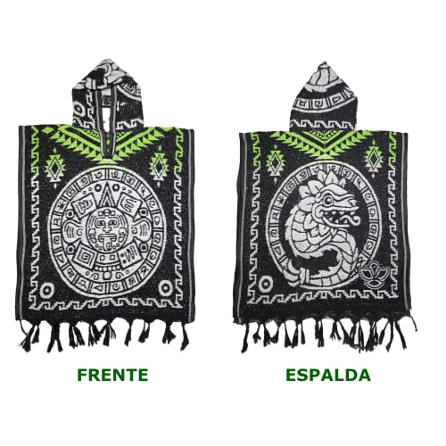 Gabán Artesanal Junior - Diseño Calendario y Quetzalcóatl (Negro y Verde) - vista 3