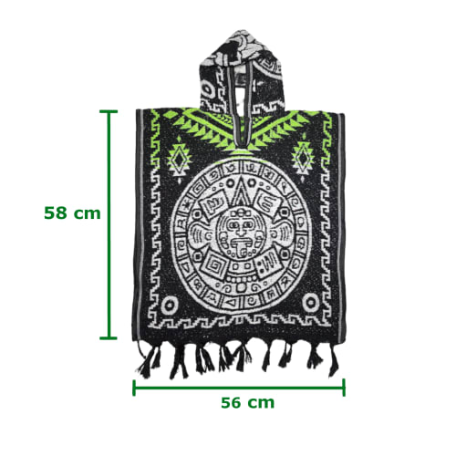 Gabán Artesanal Junior - Diseño Calendario y Quetzalcóatl (Negro y Verde) - vista 4