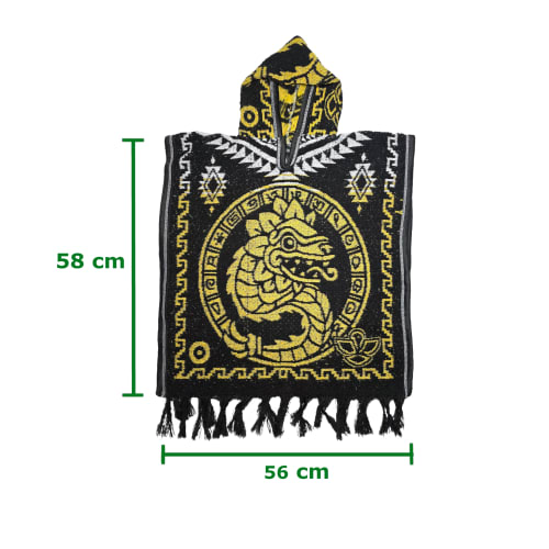 Gabán Artesanal Junior - Diseño Quetzalcóatl y Calendario (Negro y Amarillo) - vista 4