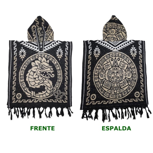 Gabán Artesanal Junior - Diseño Quetzalcóatl y Calendario (Beige) - vista 3