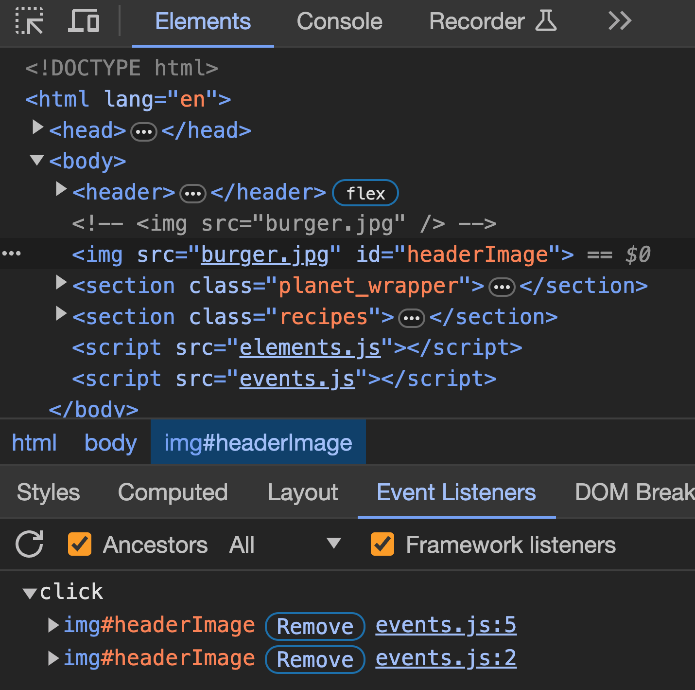 Finding events in the console