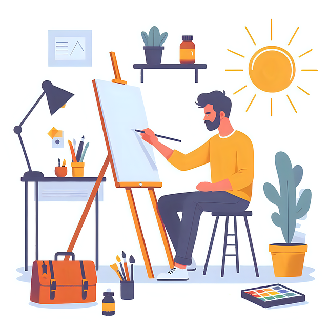 man drawing on canvas