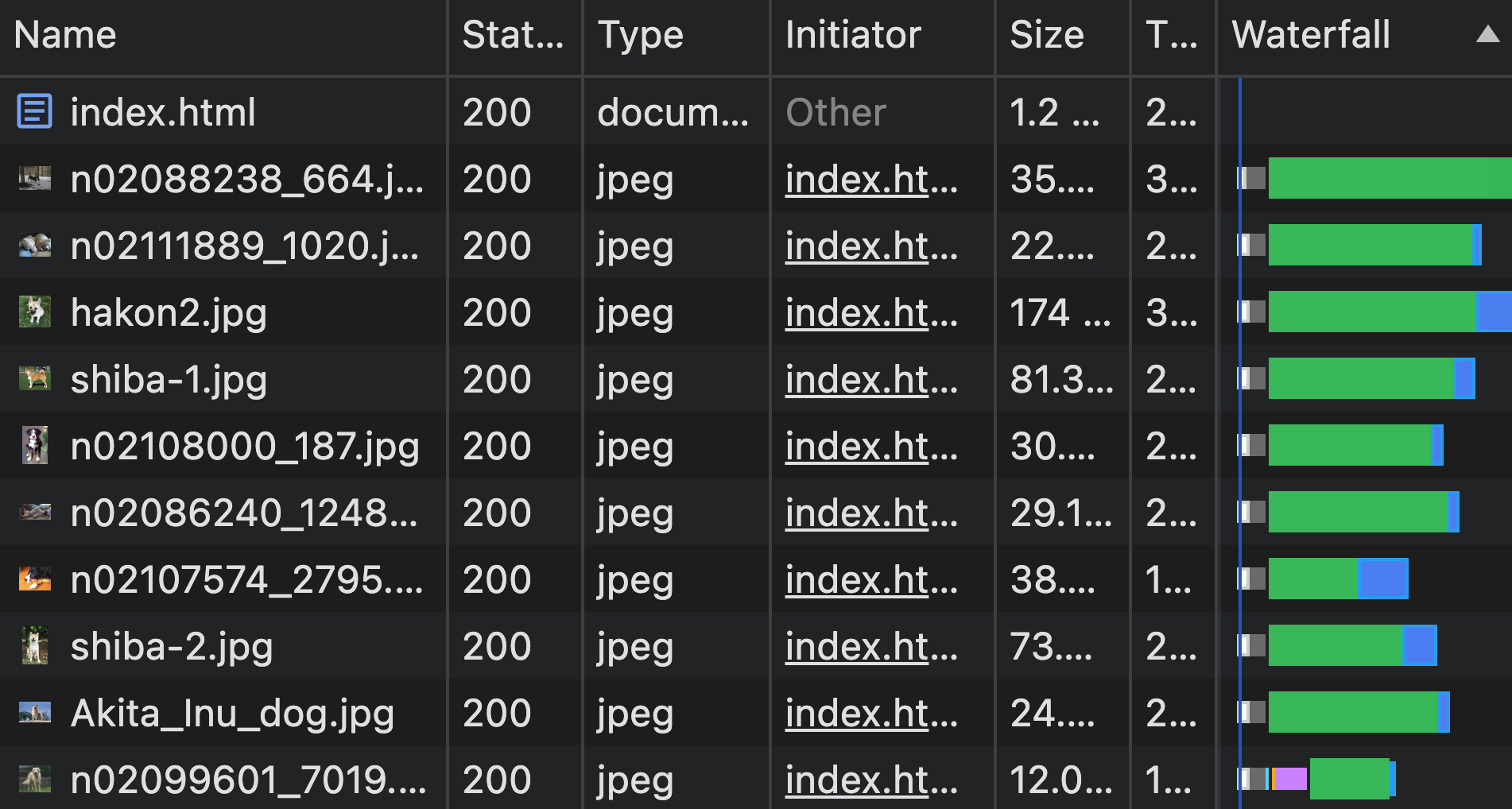 network panel in chrome