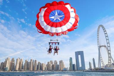 Dubai Parasailing over the Marina with Palm and JBR Views