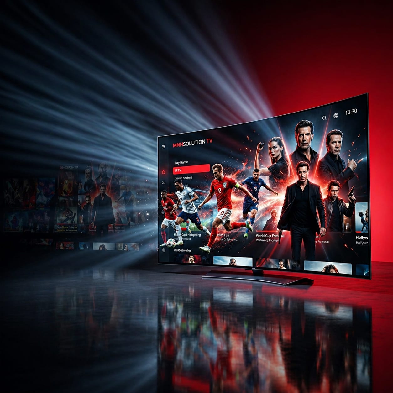 Best IPTV subscription streaming service – MNHSOLUTION live TV player showing 4K channels