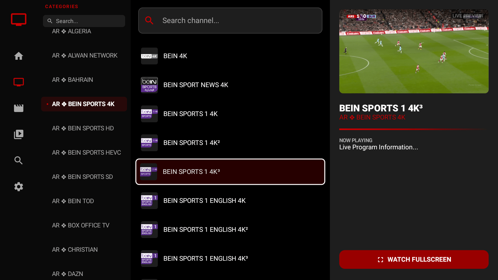 Live TV beIN Sports 4K