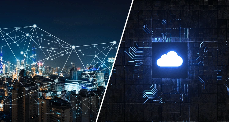 colocation vs cloud split screen graphic