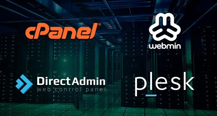 Server room with cpanel logo overlay
