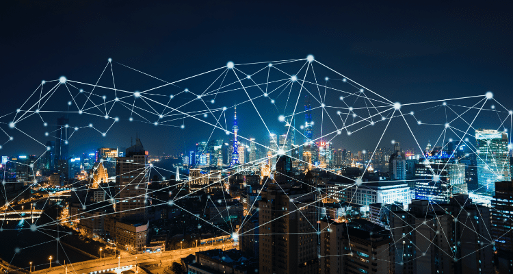 skyline of toronto with colocation grid graphic
