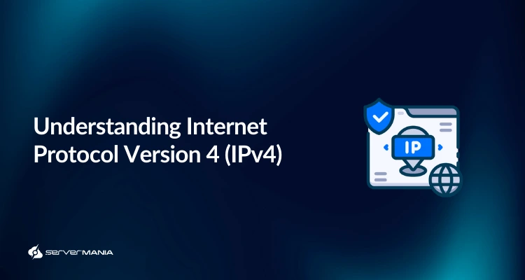 A dark-themed graphic with the text 'Understanding Internet Protocol Version 4 (IPv4)' on the left. On the right, there is an illustration of a network diagram with a globe, shield, and 'IP' label, symbolizing internet protocol and security.