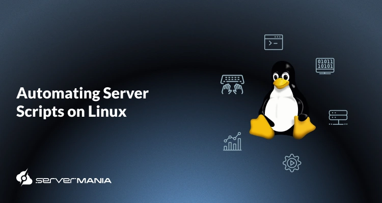 A featured image reading "Automate Server Scripts Linux".