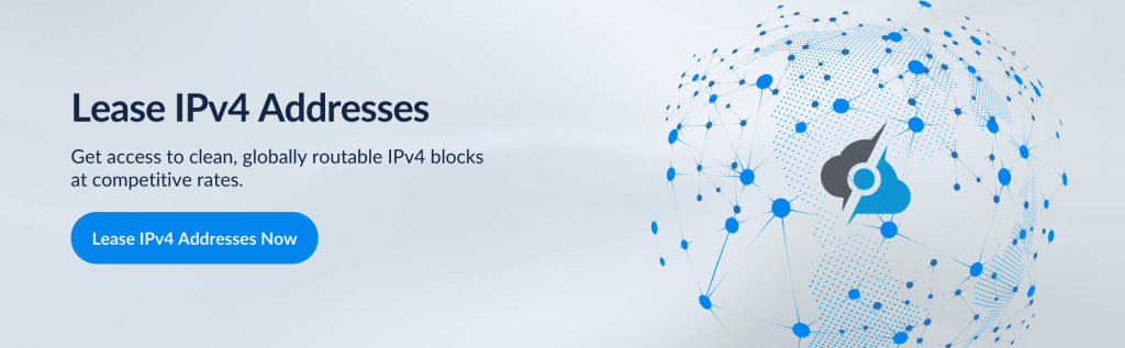 A CTA image reading "Lease IPv4 Address" to prompt readers to check ServerMania IP Leasing services.
