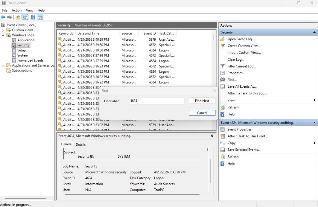 Windows Server Event Viewer