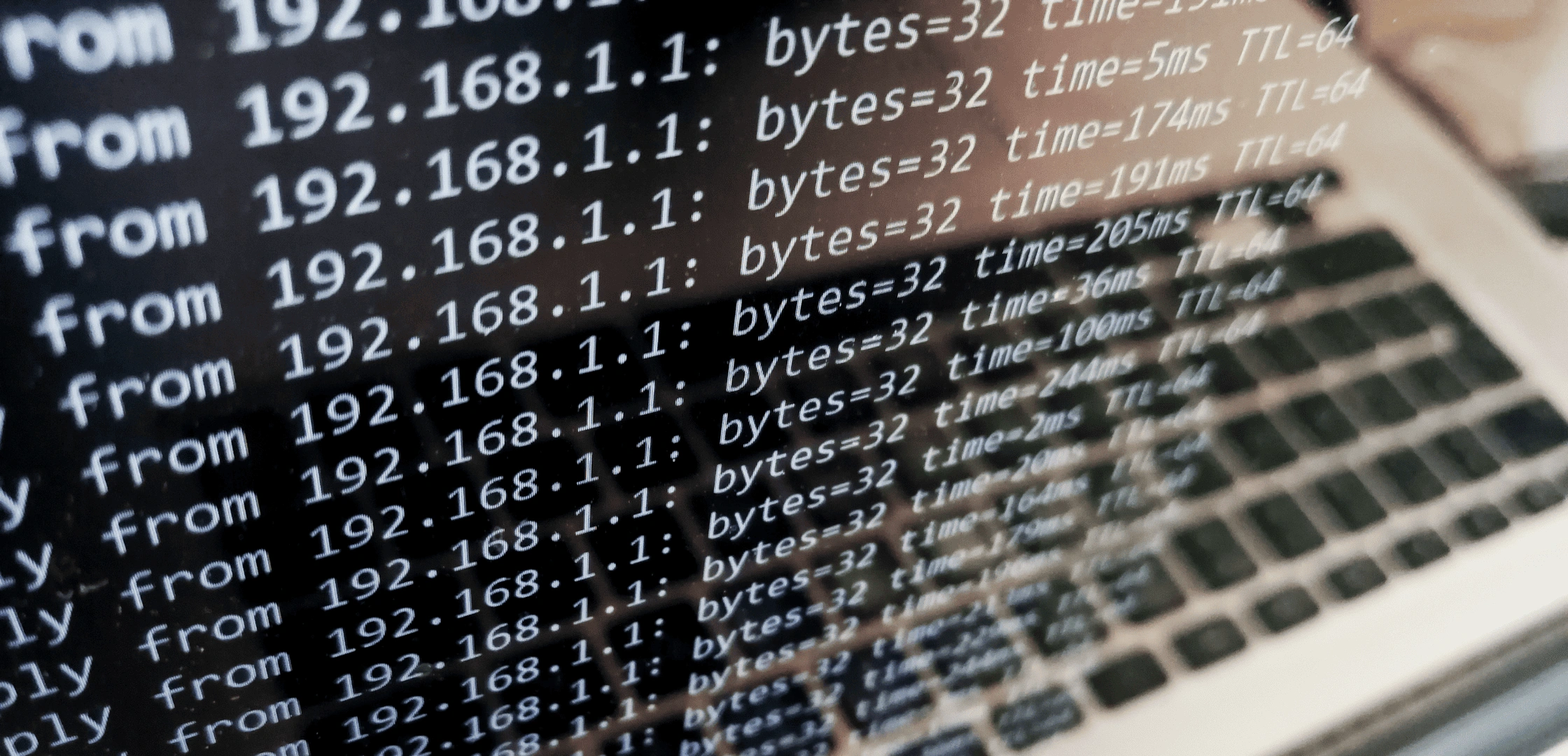 A decorative image showing ping responses from the Windows's Command Prompt (CMD).