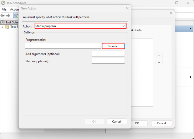 A informational image showing how to run a PowerShell script through Windows Task Scheduler.