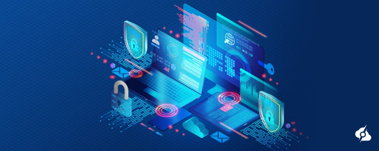 A decorative image showing different graphical elements of data privacy.