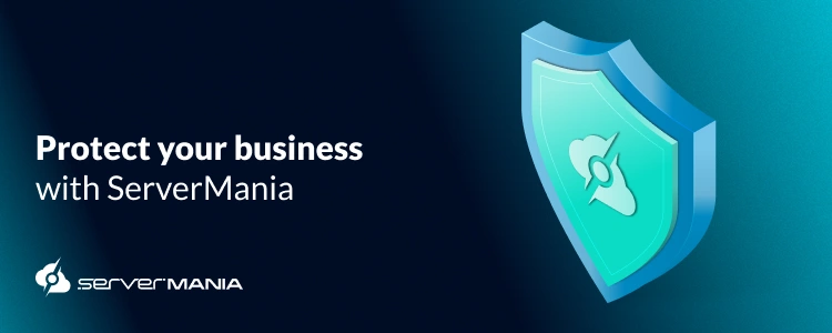 A decorative CTA image prompting the reader to protect their business data privacy by considering ServerMania dedicated hosting and colocation services.
